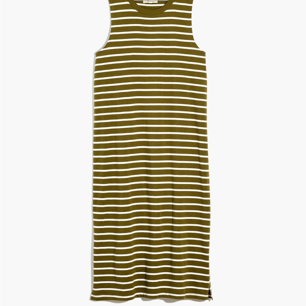 Madewell organic cotton crewneck tank midi green striped dress -